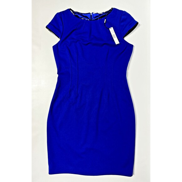 NWT $128 Tahari Skyler Royal Blue Midi Pencil Dress Poly Rayon Women’s Size 12 - Picture 1 of 9
